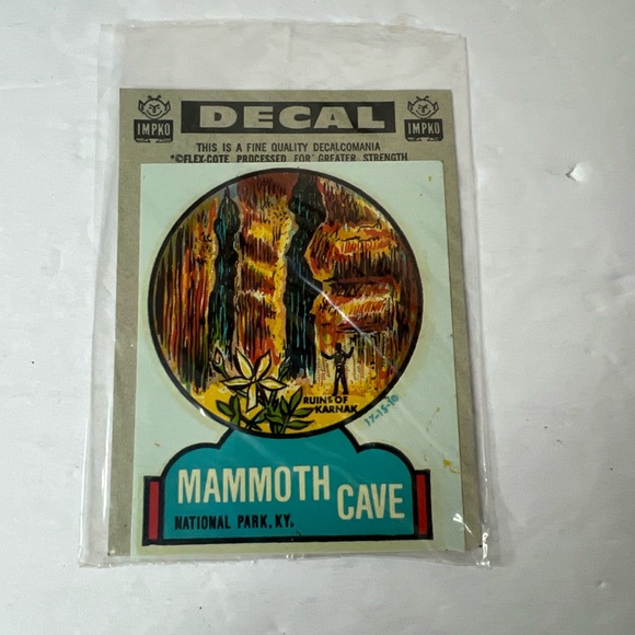 VINTAGE MAMMOTH CAVE PARK KENTUCKY Ruins Of Karnak SOUVENIR TRAVEL DECAL IMPKO - Picture 1 of 4